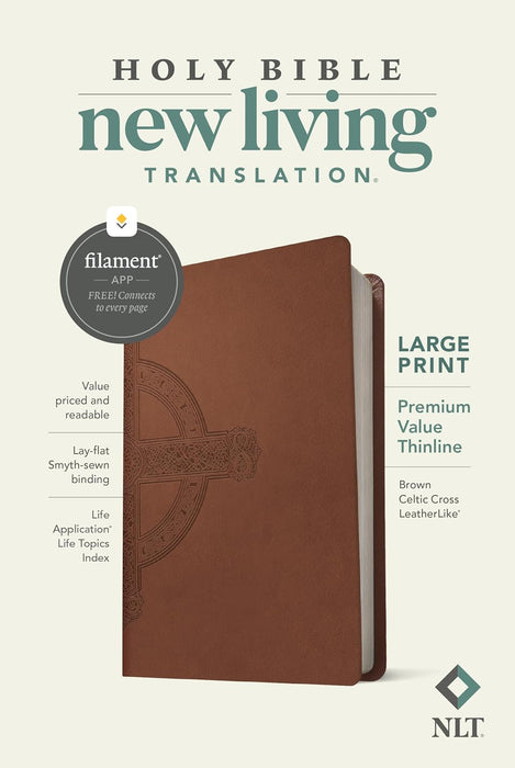 Bible NLT Large Print Premium Value Thinline Bible, Filament-Enabled Edition (LeatherLike, Brown Celtic Cross)