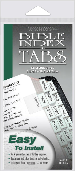 Verse Finder - Bible Index Tabs - Slim Line Style Silver with Black Titles
