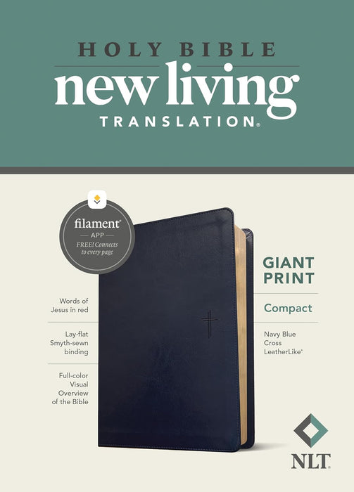 Bible NLT Compact Giant Print Bible, Filament-Enabled Edition (LeatherLike, Navy Blue Cross, Red Letter)