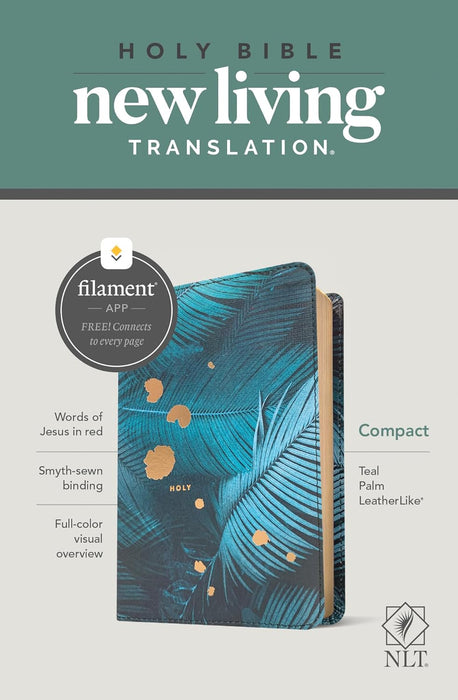 Bible NLT Compact Bible, Filament-Enabled Edition (LeatherLike, Teal Palm, Red Letter)
