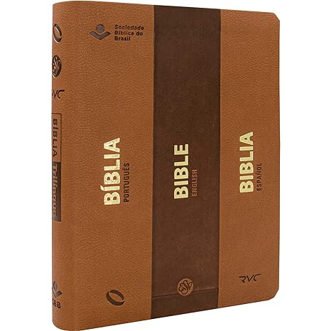 Bible - Biblia Trilíngue Português English Español NAA ESV RVC Marrón Símil Piel