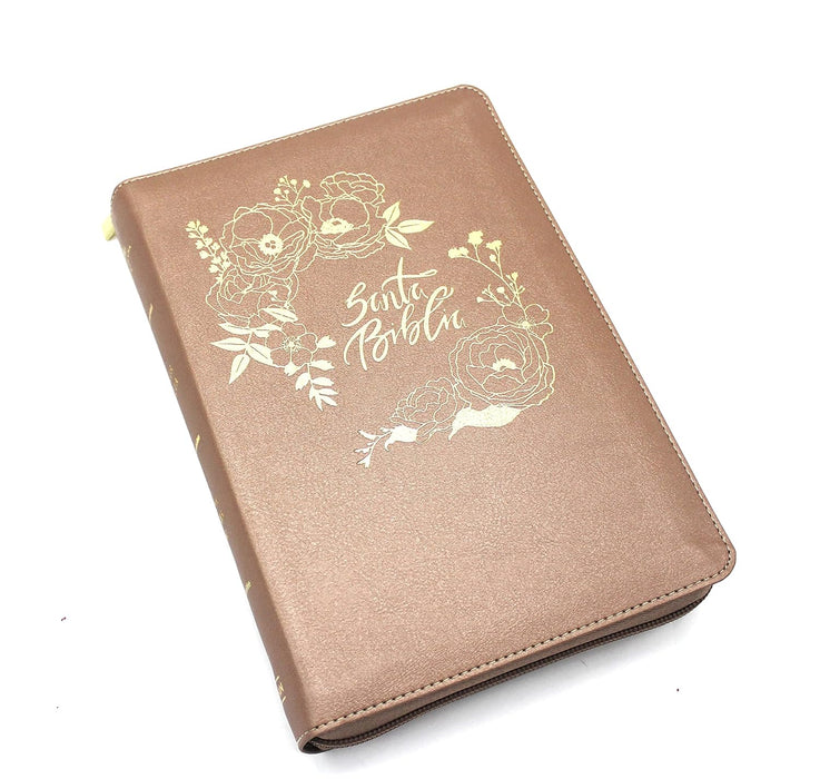 Biblia Letra Gigante para Mujer Manual 14 puntos con cierre RV1960 Rose Gold con indice Imitation Leather