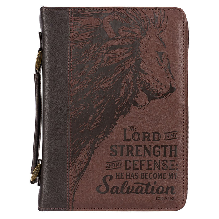 Bible Cover - The LORD is My Strength Brown Faux Leather Classic Bible Cover - Exodus 15:2