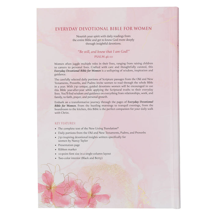 Bible - NLT Everyday Devotional Bible for Women Pink Blossoms