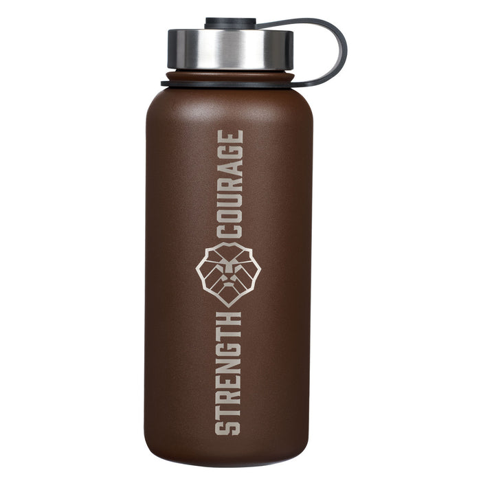 Water Bottle - Strength and Courage Brown Stainless Steel  - Joshua 1:9