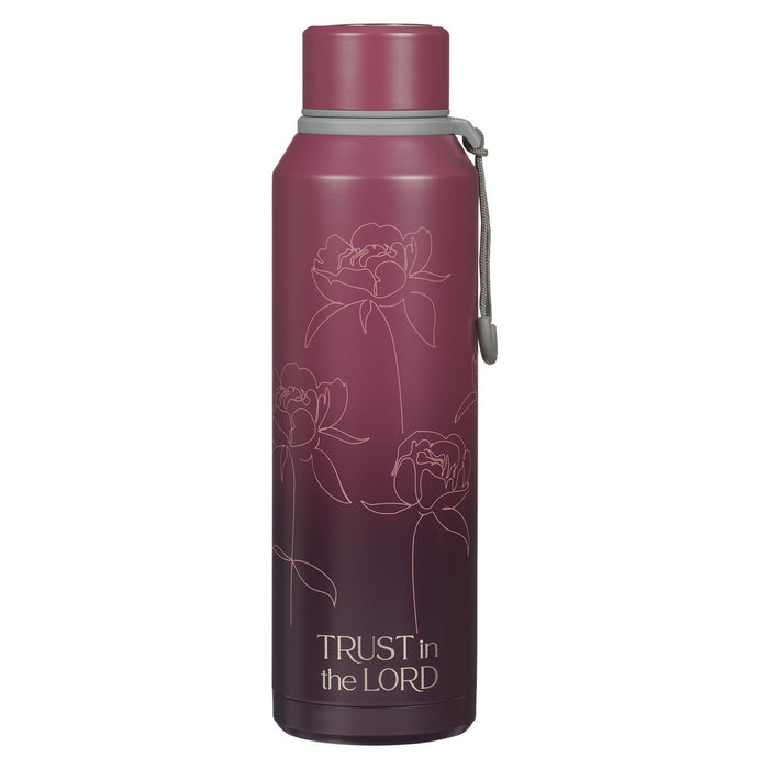 Water Bottle - Trust in the Lord Plum Floral Stainless Steel  - Proverbs 3:5