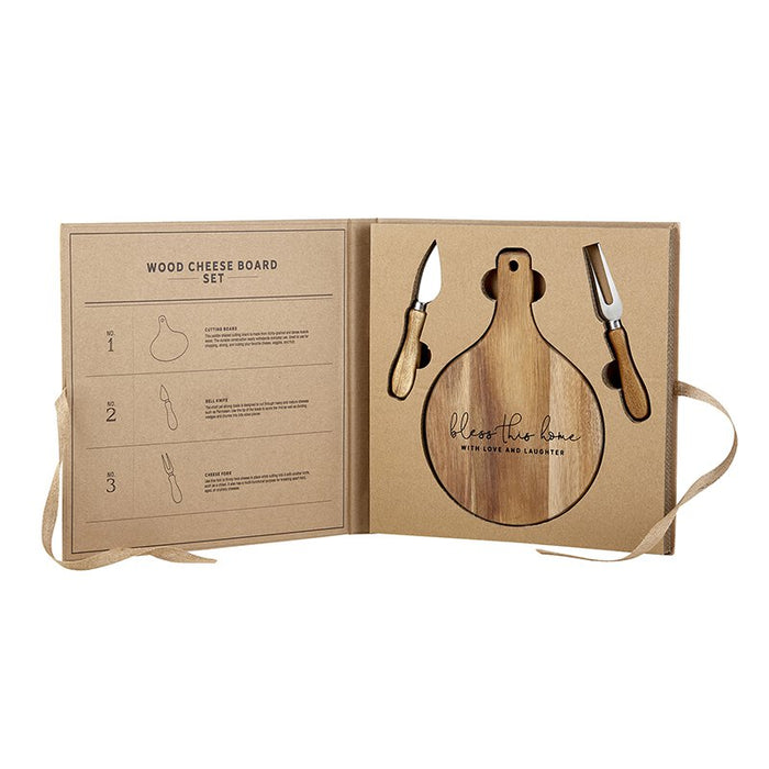 Cardboard Wood Paddle Cheese Board Set - Bless this Home