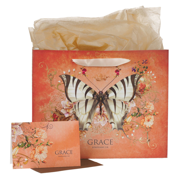 Gift Bag - Grace Butterfly Orange Large Landscape - Ephesians 2:8