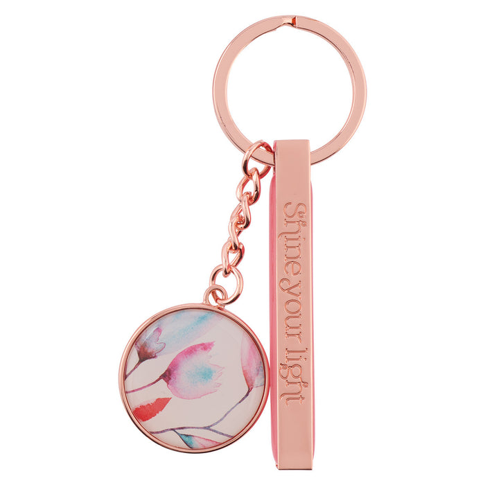 Key Chain - Shine Your Light Pink Petals Rose Gold