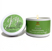 A white wax candle with a green label and matching lid, shown on a white background. The lid reads 'The Joy of the Lord is My Strength' and the candle container has a green label reading 'abbabreeds Hyssop Cleansing & Empowerment' with a small flame visible.
