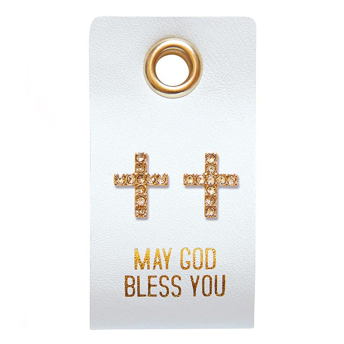Earrings - May God Bless You - Straight Cross (Leather Tag)