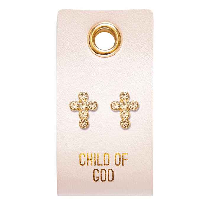 Earrings - Child of God - Circle Cross (Leather Tag)