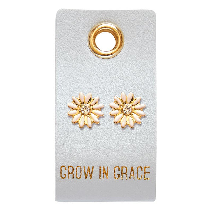 Earrings - Grow In Grace - Flower (Leather Tag)