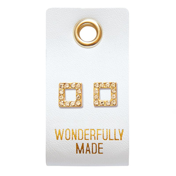Earrings - Wonderfully Made - Square (Leather Tag)