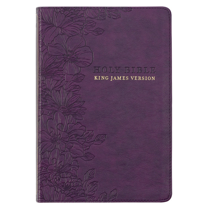 Bible - Purple Floral Faux Leather Large Print Thinline King James Version Bible with Thumb Index
