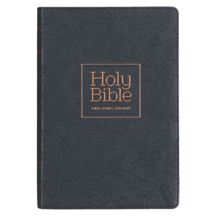 Bible - Floral Black Faux Leather Large Print Thinline King James Version Bible with Thumb Index