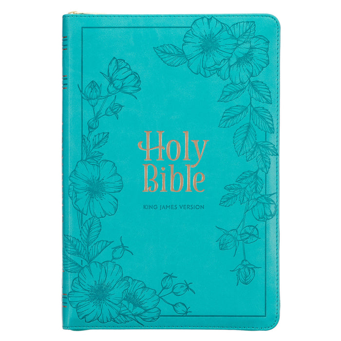 Bible - Vibrant Teal Faux Leather Large Print Thinline King James Version Bible with Zippered Closure and Thumb Index