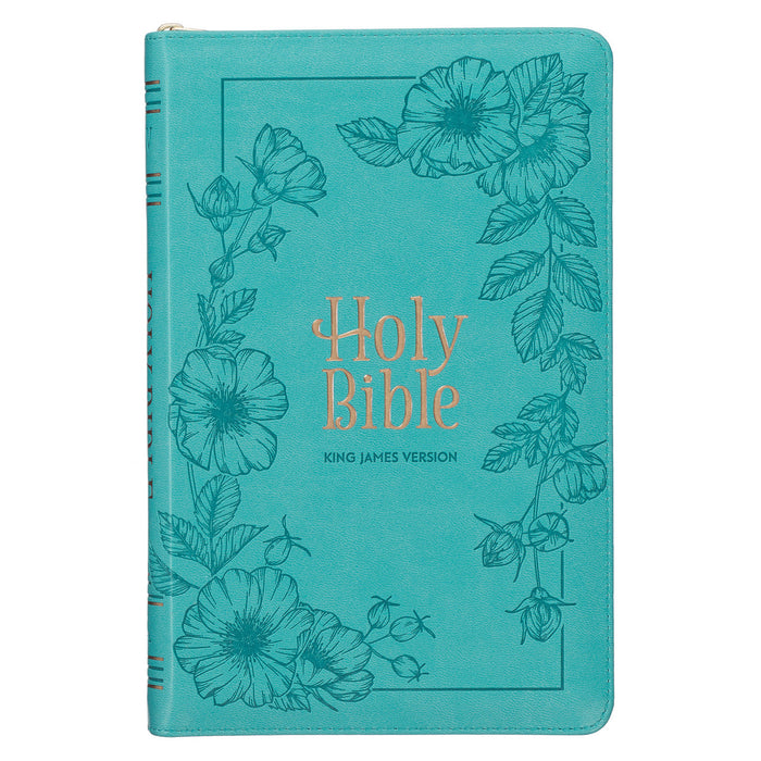 Bible - Teal Faux Leather King James Version Deluxe Gift Bible with Thumb Index and Zippered Closure