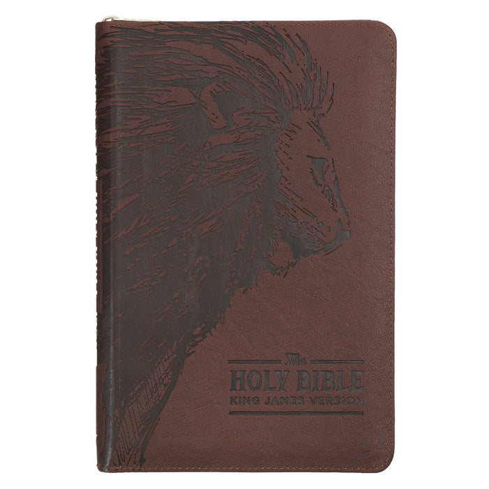 Bible - Espresso Brown Faux Leather King James Version Deluxe Gift Bible with Thumb Index and Zippered Closure