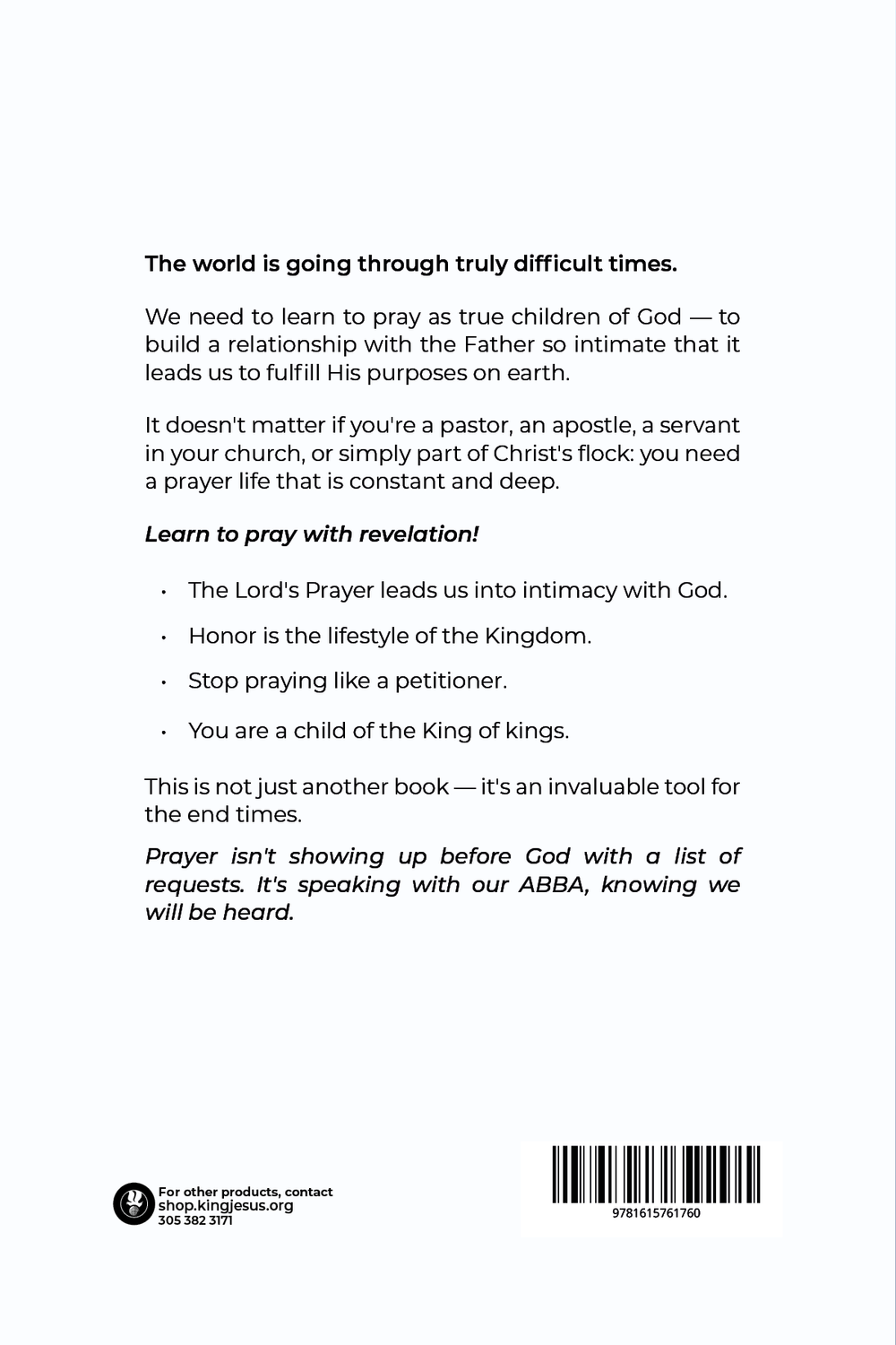 The back cover of a book with black text on a white background, featuring a barcode and small publisher contact information at the bottom.