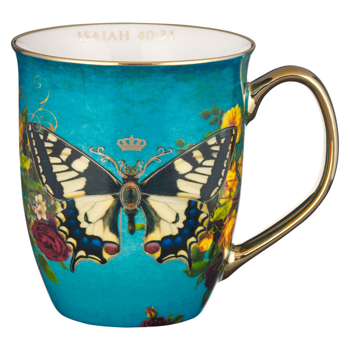 Mug - Hope Teal Butterfly Ceramic Mug - Isaiah 40:31