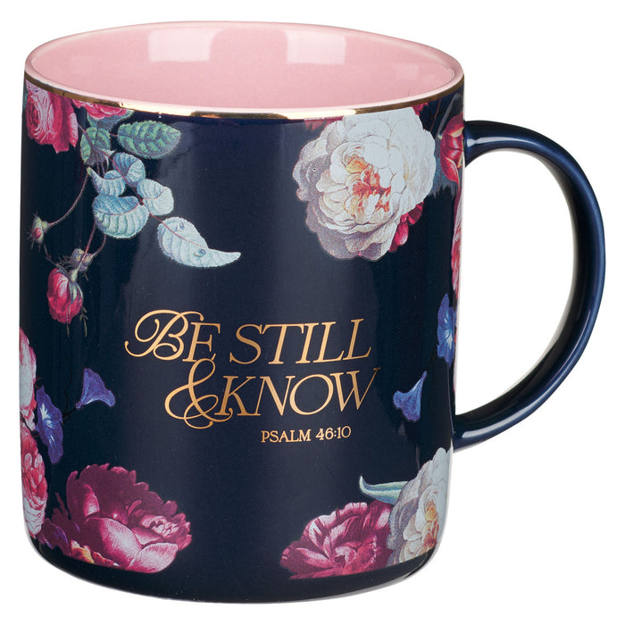 Mug - Be Still and Know Midnight Blue Floral  - Psalm 46:10