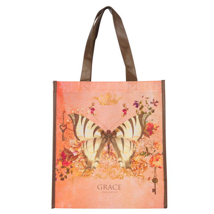 Tote Bag - Grace Butterfly Orange Non-Woven Coated - Ephesians 2:8