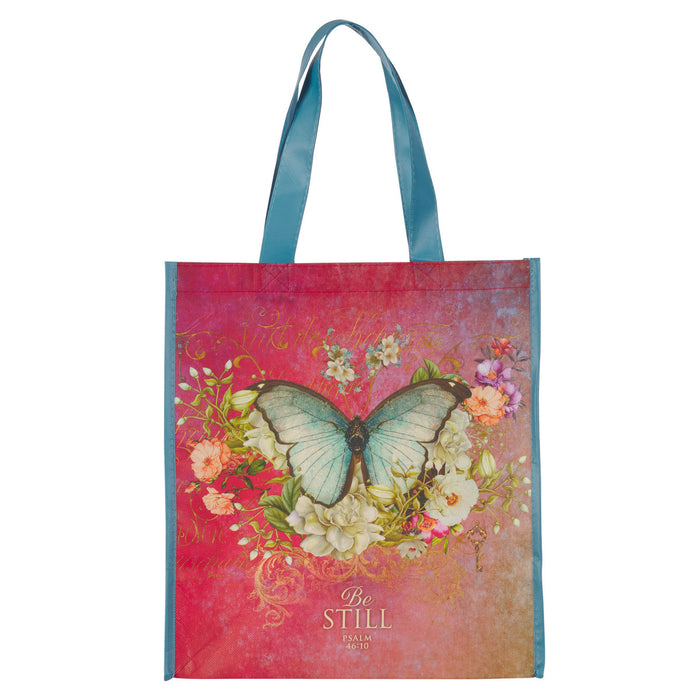 Tote Bag - Be Still Butterfly Pink Non-Woven Coated - Psalm 46:10