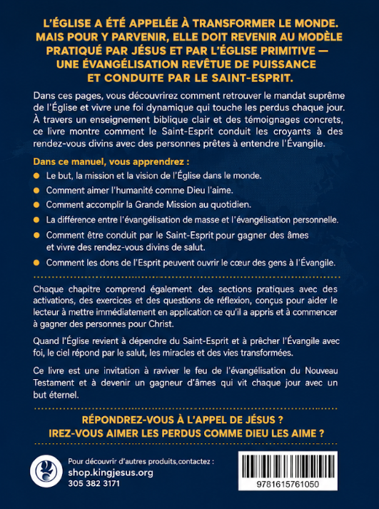 The back cover of a French-language religious book, featuring a dark blue background with yellow and white text, a barcode, and a publisher logo at the bottom left.