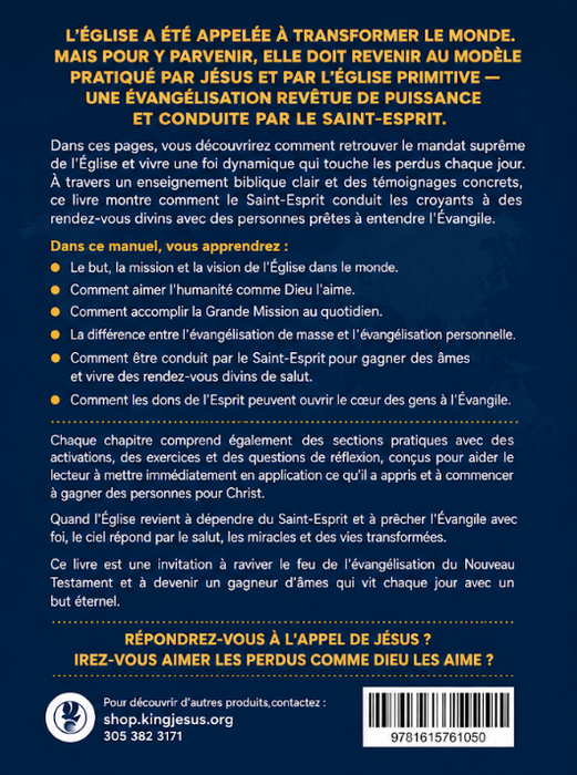 The back cover of a French-language religious book, featuring a dark blue background with yellow and white text, a barcode, and a publisher logo at the bottom left.