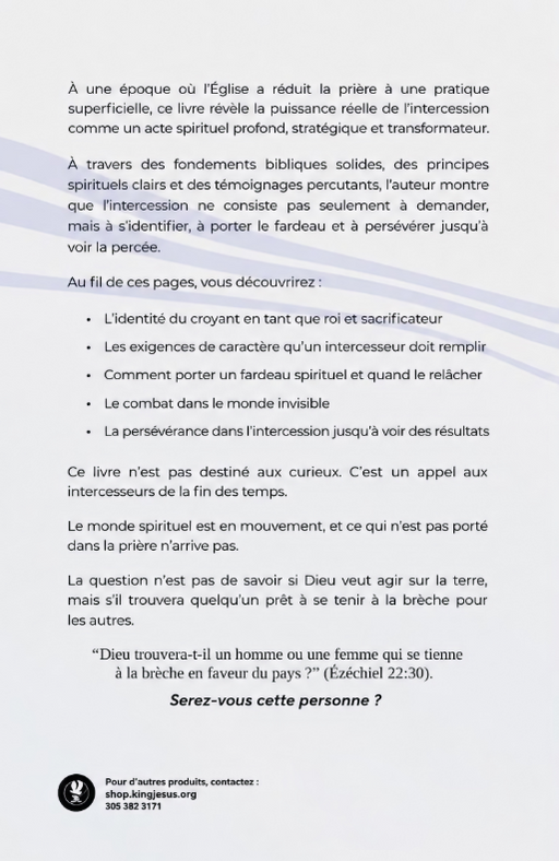 A French book cover or booklet page with black text on a white background, featuring a small publisher contact block at the bottom left.