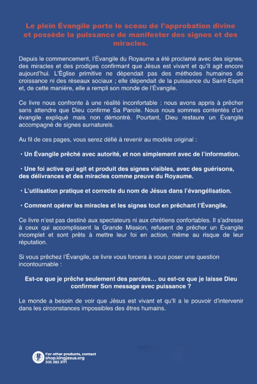 The back cover of a French-language religious book titled 'Le plan Evangile porte l'eau.