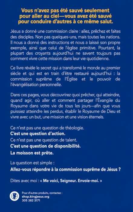 Le Mandat Suprême de l'Église by Guillermo Maldonado Christian book back cover