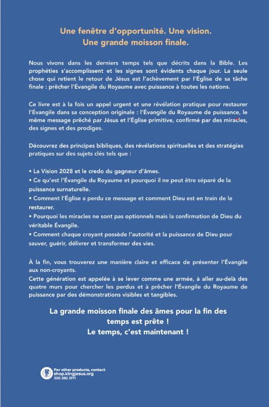 A blue French-language flyer or informational poster with white text, headed 'Une fénétre d’opportunité. Une vision.