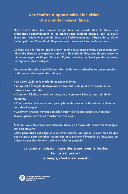 A blue French-language flyer or informational poster with white text, headed 'Une fénétre d’opportunité. Une vision.