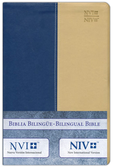 Biblia bilingue NVI/NIV, piel duo tono, azul/crema (NVI/NIV Bilingual Bible, Blue/Beige DuoTone Leather)