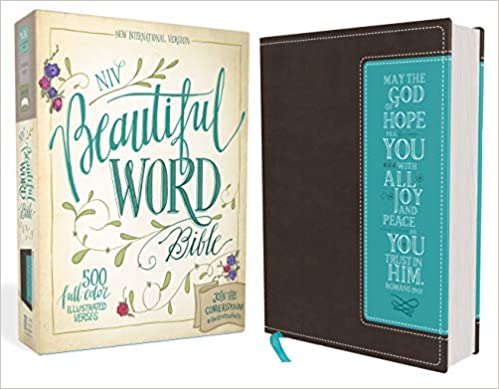 NIV, Beautiful Word Bible, Leathersoft, Brown/Blue: 500 Full-Color Illustrated Verses