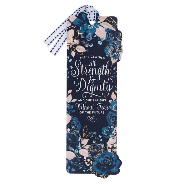 Blue Roses Strength & Dignity Premium Cardstock Bookmark - Proverbs 31:25