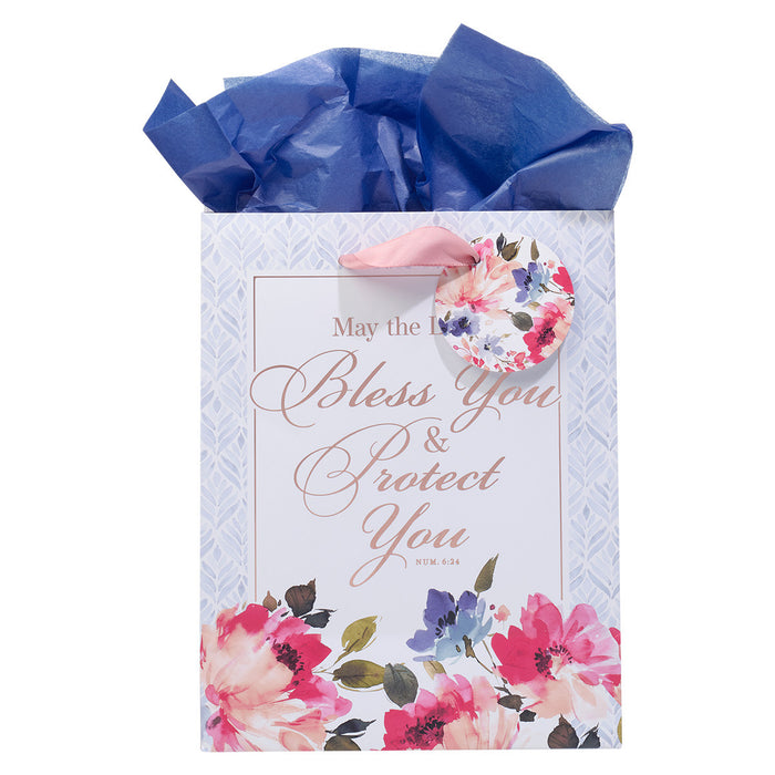 Bless You and Protect You Blue Floral Gift Bag - Numbers 6:24
