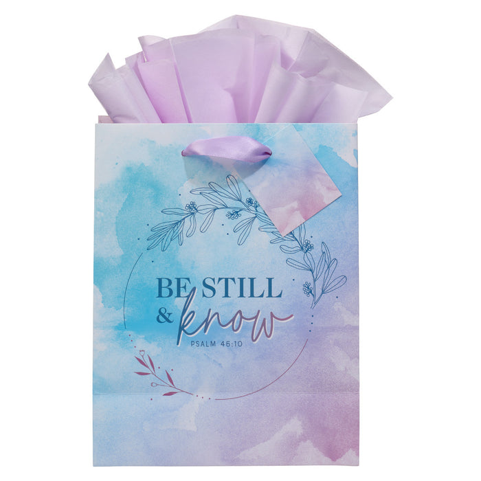 Be Still & Know Lilac and Blue Watercolor Medium Gift Bag - Psalm 46:10