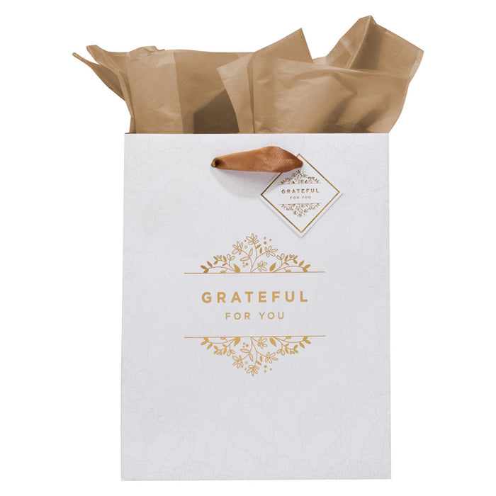 Grateful For You White Medium Gift Bag