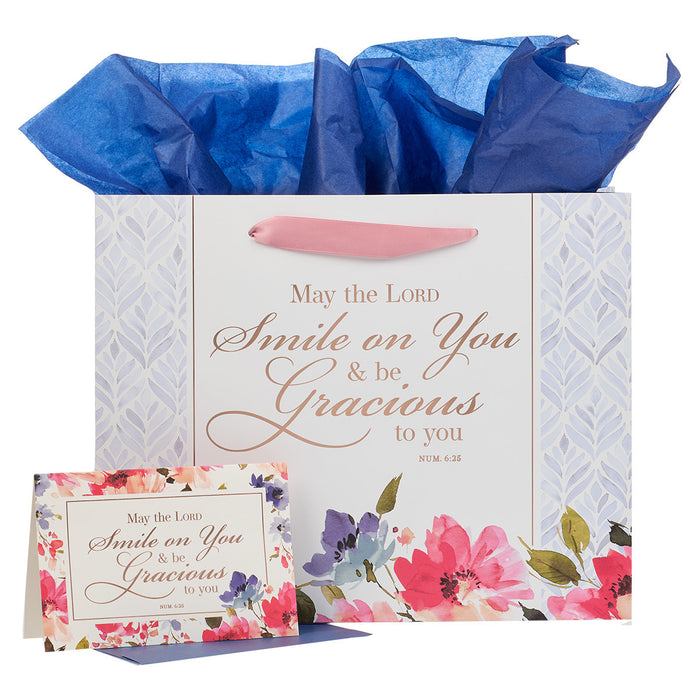 Smile & Be Gracious to You Floral Large Landscape Gift Bag and Card Set - Numbers 6:25