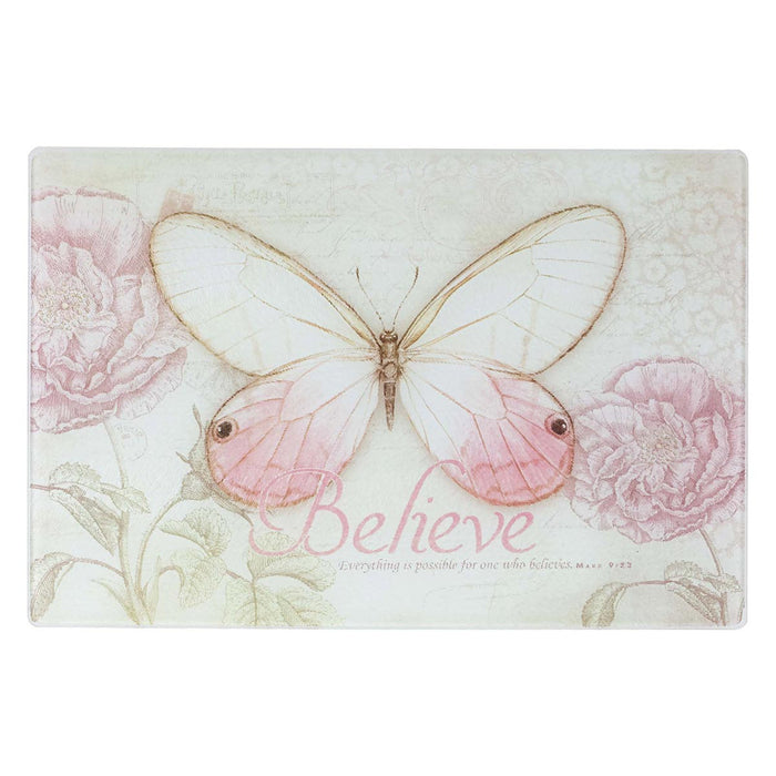 Believe Butterfly Medium Glass Cutting Board