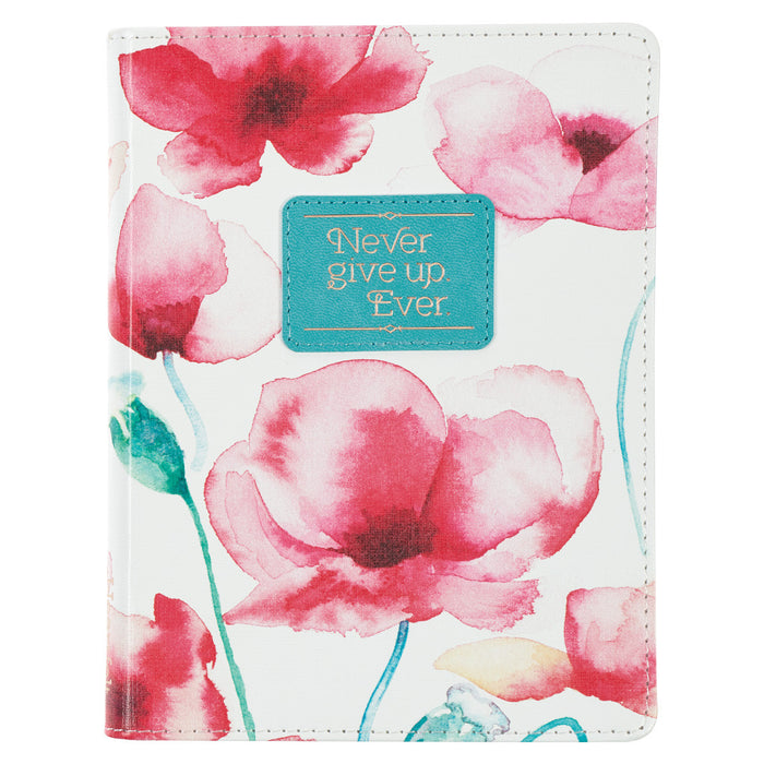 Never Give Up Coral Poppies Handy-size Faux Leather Journal