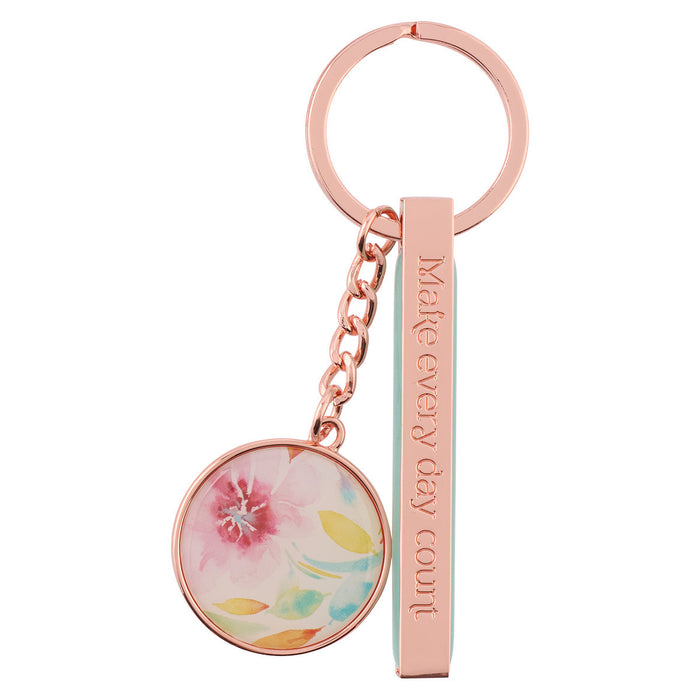 Make Every Day Count Pink Daisies Rose Gold Key Ring