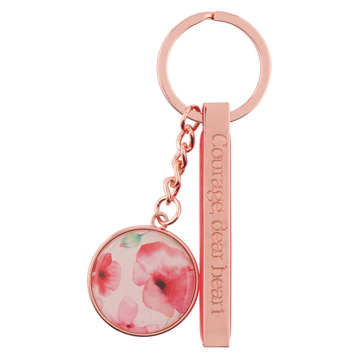 Courage Dear Heart Coral Poppies Key Ring