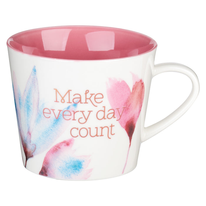 Make Every Day Count Pink Petals Ceramic Coffee Mug
