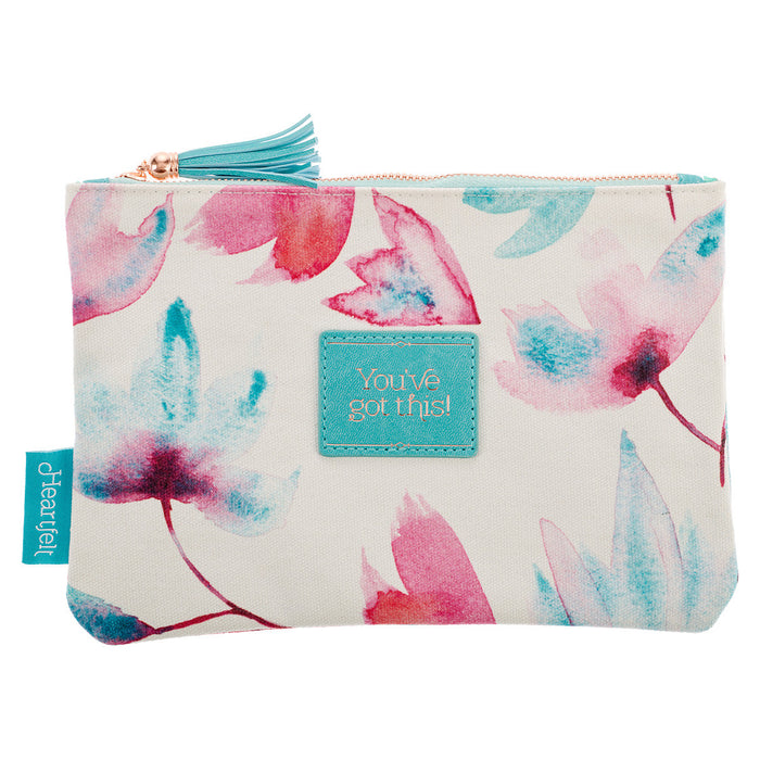 You've Got This Pink Petals Zippered Canvas Pouch