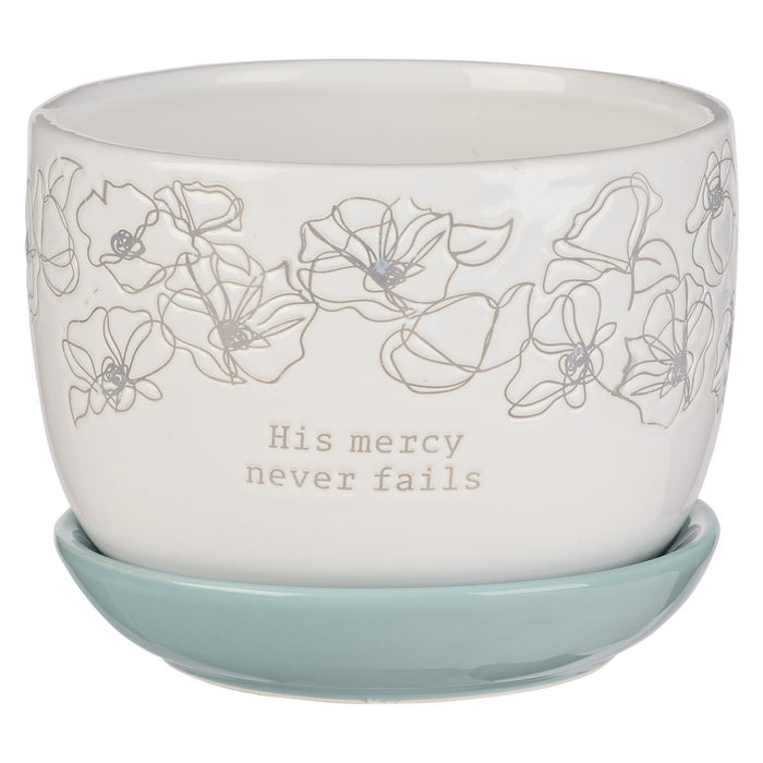 Mercy White and Light Blue Planter Pot with Saucer