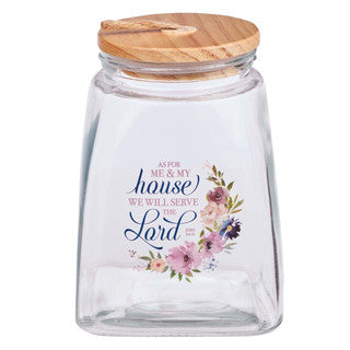 Me and My House Purple Floral Glass Gratitude Jar with Cards - Joshua 24:5